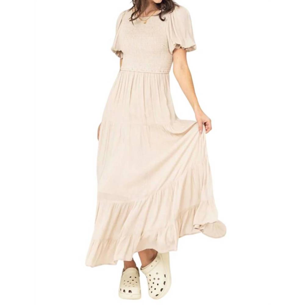 NEW HYFVE tiered smocked maxi dress in latte - Picture 3 of 3